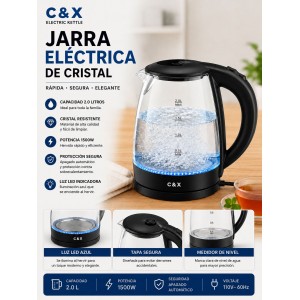 Jarra tetera electrica de cristal de 2 litros. Venta al por mayor