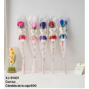 Ramo de oso de San Valentín con una sola rosa con luz. Venta por mayoreo XJ-91401