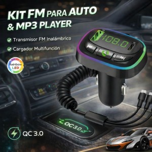 Transmisor FM Bluetooth para Auto con Reproductor MP3 y Cable Multicargador Venta por Mayoreo XO-8601