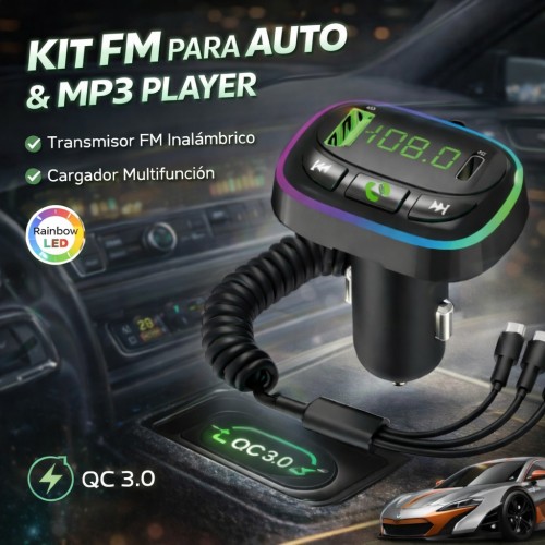 Transmisor FM Bluetooth para Auto con Reproductor MP3 y Cable Multicargador Venta por Mayoreo XO-8601