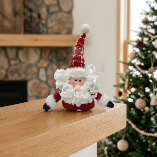 Muñeco navideño de Santa Claus rojo de 25 × 16 × 6 cm con gorro alto y barba, ideal para decorar espacios festivos. Venta por mayoreo