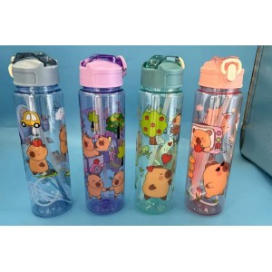 Botella Infantil de Plástico con Popote y Seguro Estampado de Ositos Colores Surtidos Venta por Mayoreo 2567