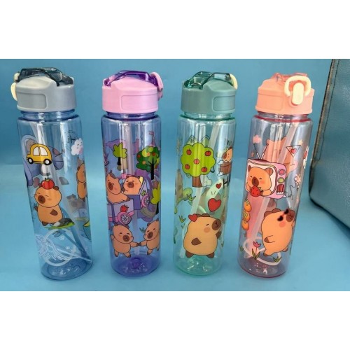Botella Infantil de Plástico con Popote y Seguro Estampado de Ositos Colores Surtidos Venta por Mayoreo 2567