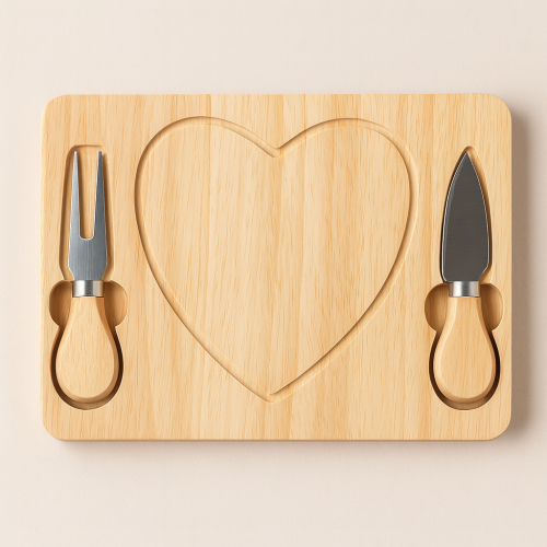 Tabla para Quesos con Forma de Corazón y 2 Utensilios de Acero Inoxidable 29.5*19.5 por Mayoreo - Código XY-341