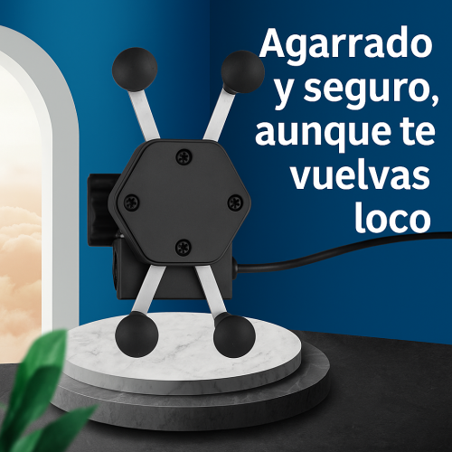 Soporte para celular de motocicleta con diseño antideslizante y brazos ajustables de silicón. Incluye cargador USB integrado para mantener tu dispositivo con batería en todo momento venta al por mayor  XZ-6360