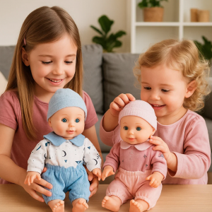 Muñeca interactiva de 35 cm que toma agua, hace pipí y emite sonidos divertidos. Incluye accesorios. Ideal para niñas, regalo y juego imaginativo. Venta por mayoreo Y14-0307AB