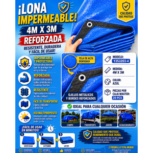 Lona 4 m x 3 m. Ideal para uso multipropósito. Venta por mayoreo