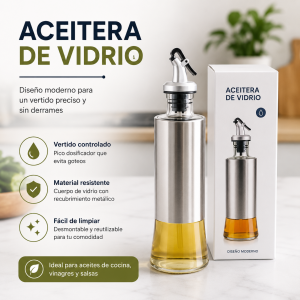 Aceitera con recipiente transparente y pico dosificador por mayoreo