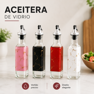 Aceitera de vidrio decorativa con pico dosificador por mayoreo