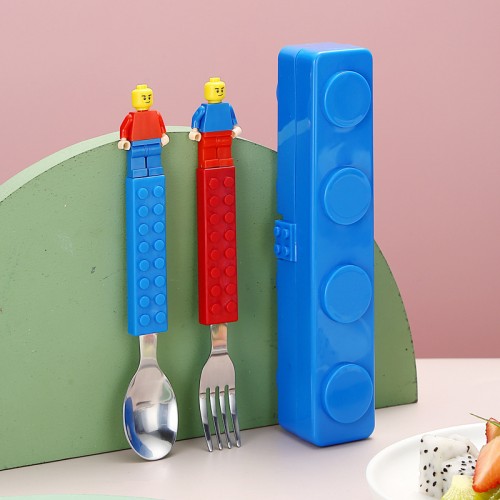 Juego de cubiertos infantiles tipo bloque de construcción con estuche, venta por mayoreo YD-62-1