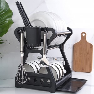 Escurridor de platos de 2 niveles con portacubiertos y charola antigoteo. Ideal para optimizar el espacio en la cocina. Venta por mayoreo YH5507