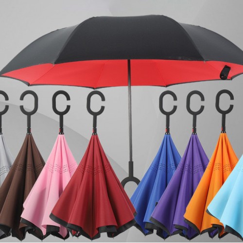 Paraguas invertido, reversible, manos libres, resistente al viento, colores variados, venta al por mayor, YJ-2605