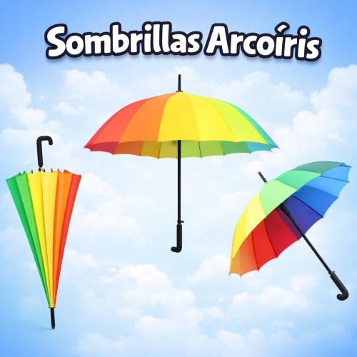 Paraguas Sombrilla Arcoíris Multicolor Resistente por Mayoreo - YJ-2606