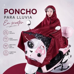 Impermeable para lluvia tipo scooter/moto con capucha y visor transparente. Diseño amplio que cubre el frente del manubrio. Venta por mayoreo