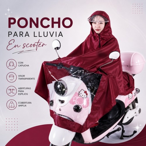 Impermeable para lluvia tipo scooter/moto con capucha y visor transparente. Diseño amplio que cubre el frente del manubrio. Venta por mayoreo Impermeable para lluvia tipo scooter/moto con capucha y visor transparente. Diseño amplio que cubre el frente del manubrio. Venta por mayoreo