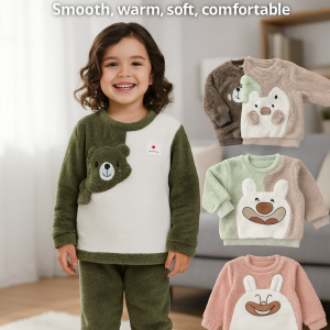 Pijama para niños y niñas con tela suave, afelpada y super calientita. Diseños de animalitos, ideal para invierno y uso diario. Tallas variadas S, M y L. Venta por mayoreo. YP-0117