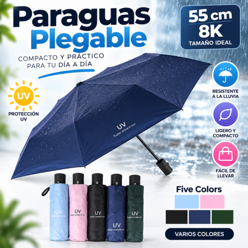 Paraguas plegable automático UV de 55 cm en varios colores, ideal para uso diario y protección ante lluvia. Venta por mayoreo Paraguas plegable automático UV de 55 cm en varios colores, ideal para uso diario y protección ante lluvia. Venta por mayoreo