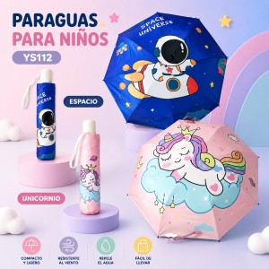 Paraguas infantil plegable diseño unicornio y espacio por mayoreo
