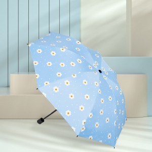 Paraguas plegable con diseño floral de margaritas, resistente al viento y protección UV, ideal para uso diario, venta al por mayor YS1140