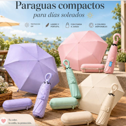 Paraguas compacto en varios colores con funda a juego, ideal para días soleados y uso diario. Venta por mayoreo Paraguas compacto en varios colores con funda a juego, ideal para días soleados y uso diario. Venta por mayoreo