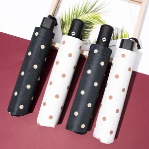 Paraguas plegable automático blanco Y negro con lunares resistente al sol y lluvia YS1160