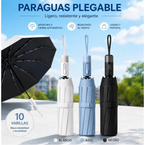 Paraguas plegable automático con 10 varillas, Anti UV 59cm, ideal para uso diario y protección ante lluvia. Venta por mayoreo Paraguas plegable automático con 10 varillas, Anti UV 59cm, ideal para uso diario y protección ante lluvia. Venta por mayoreo
