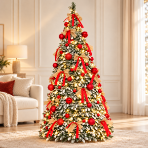 Árbol Navideño Plegable Rojo de 1.80 m con 150 Luces LED Por Mayoreo