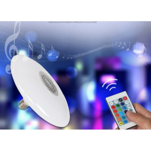 Foco con luz led UFO 18W, con cambio de luz RGB, con bocina bluetooth y con control