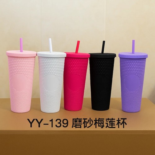 Vaso térmico tipo starbucks con textura en relieve y popote, 680 ml, colores surtidos, venta al por mayor YY-139