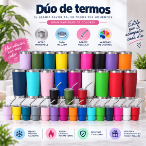 Dúo de Termos de Acero Inoxidable con Popote Metálico por Mayoreo – YY-201