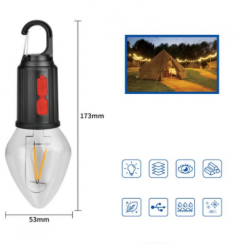 Lámpara LED para camping con gancho colgante, luz cálida, portátil y recargable, modelo YYD-2504, venta al por mayor