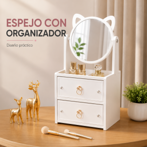 Organizador de maquillaje con espejo y cajones por mayoreo