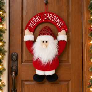 Adorno navideño para puerta con diseño de Santa Claus y letrero “Merry Christmas”, tamaño de 43 cm, ideal para decorar hogares y negocios. Venta por mayoreo