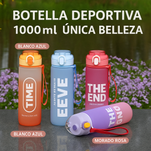 Botella deportiva de 1 litro con diseños modernos en colores degradados y variados, con tapa y boquilla. Venta por mayoreo ZE-0737 