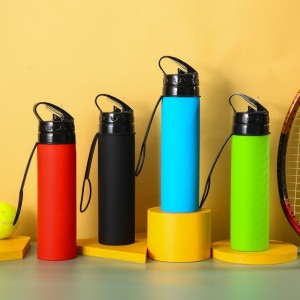 Botella de agua plegable de silicona con asa, para correr, deportes, viajes, portátil. Colores variados. Venta por mayoreo ZE-1132