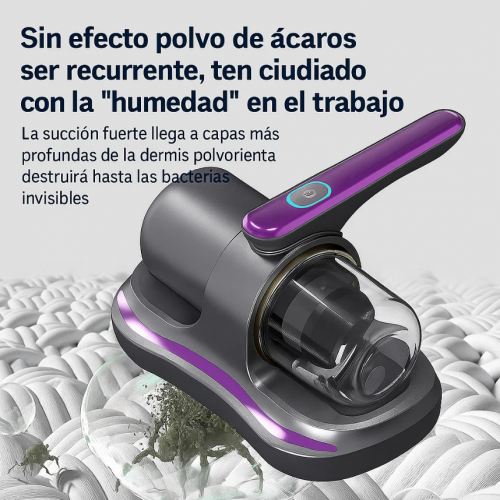 Aspiradora portátil con luz UV ideal para eliminar ácaros y polvo de colchones, sofás y ropa de cama. Potente, silenciosa y fácil de limpiar.