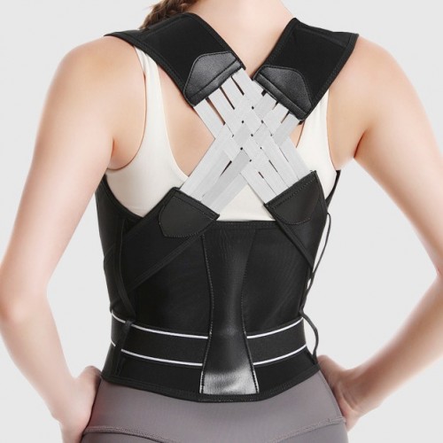 Corrector de postura ergonómico con doble soporte para la espalda y zona lumbar. Diseñado para alinear la columna, reducir encorvamientos y aliviar dolores musculares. Venta por mayoreo ZE-2871