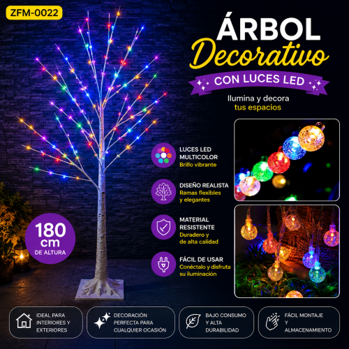 Árbol decorativo de 180 cm con luces LED multicolor. Venta por mayoreo Árbol decorativo de 180 cm con luces LED multicolor. Venta por mayoreo