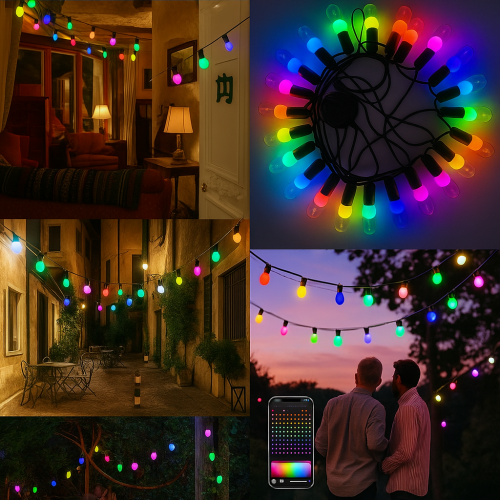 Luces LED decorativas para exterior e interior, guirnalda 10 metros con 20 lámparas, control remoto y APP Bluetooth, mayoreo ZFM-0055