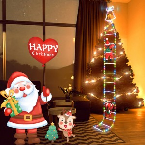 Luz decorativa navideña tipo escalera con Santa Claus trepando, 3 metros de largo y luces LED multicolor. Ideal para exteriores e interiores. 