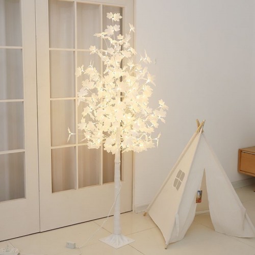 árbol decorativo blanco 180cm con luces led cálidas para interiores y eventos, elegante diseño con mariposas, modelo zfm-0088, venta por mayoreo