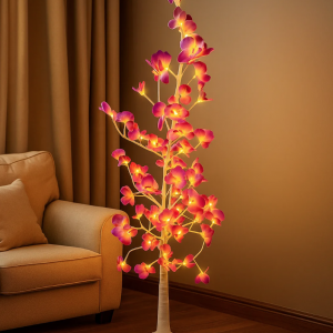 Árbol de luz LED decorativo con flores moradas y rosas, 1.8 metros, ideal para interiores y eventos, venta por mayoreo zfm-0091-1