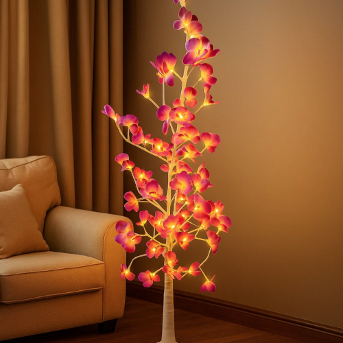 Árbol de luz LED decorativo con flores moradas y rosas, 1.8 metros, ideal para interiores y eventos, venta por mayoreo zfm-0091-1