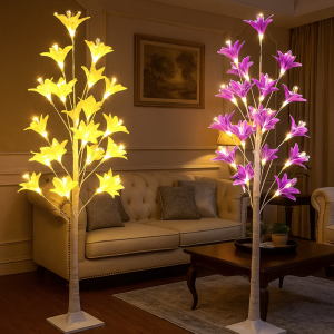 Árbol decorativo floral de azucena 1.5 m con luces LED cálidas. Ideal para interiores, eventos, decoración navideña o de jardín. Venta al por mayor ZFM-0094