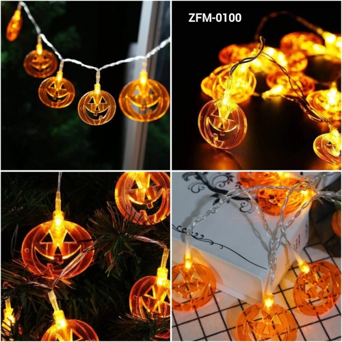 Guirnalda luz led calabaza Halloween 20 metros, 10 luces USB, decoración festiva, venta por mayoreo ZFM-0100