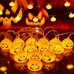 Guirnalda decorativa con 10 luces LED en forma de calabaza, 2 metros de largo y conexión USB. Perfecta para fiestas de Halloween. Venta por mayoreo ZFM-0101