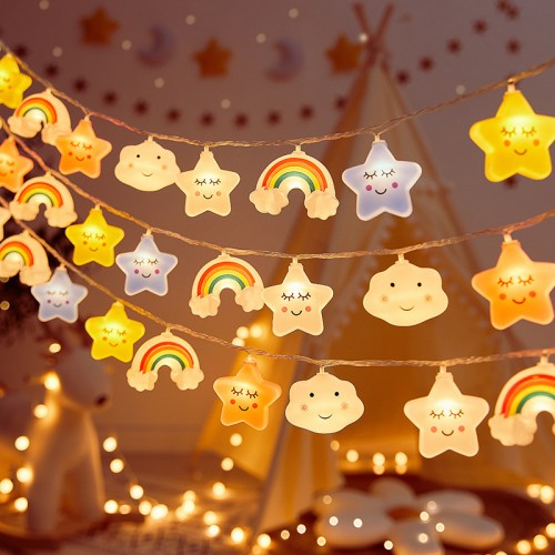 Guirnalda de Luces Decorativas USB 2 Metros 10 Luces Estrellas, Nubes y Arcoíris – Luz Cálida LED ZFM-0157