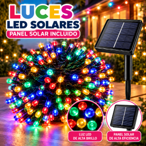 Luces LED solares multicolor con panel solar incluido, ideales para decorar espacios exteriores. Venta por mayoreo