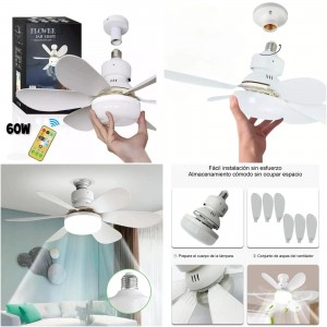 Ventilador de techo con luz LED y control remoto, aspas plegables y fácil instalación. 60W Ideal para hogar y negocio. Venta por mayoreo ZFM-176