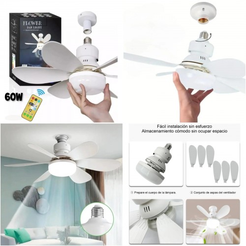 Ventilador de techo con luz LED y control remoto, aspas plegables y fácil instalación. 60W Ideal para hogar y negocio. Venta por mayoreo ZFM-176